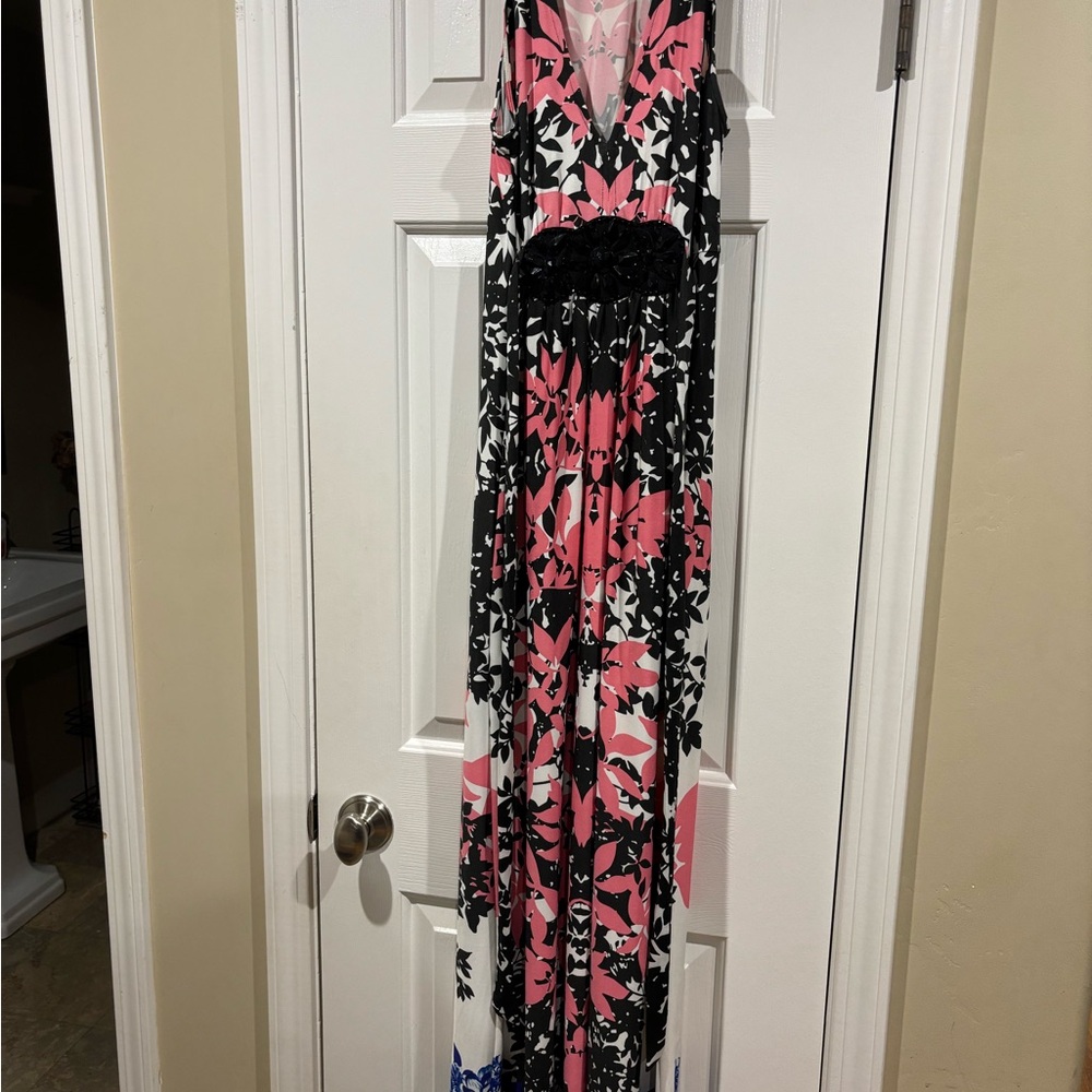 Pink and Black Floral Maxi Dress